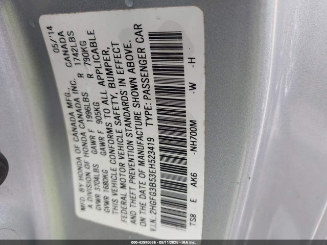 Honda r18z1 2014 2HGFG3B53EH523419 Image 9