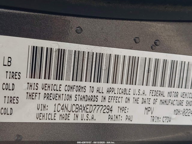 42970107 :رقم المزاد ، 1C4NJCBAXED777294 vin ، 2014 Jeep Compass Sport مزاد بيع