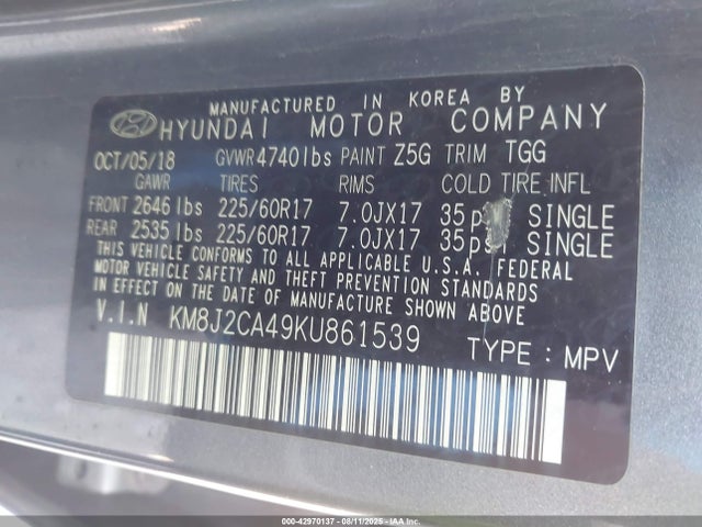 Hyundai gdi nu 2019 KM8J2CA49KU861539 Image 9