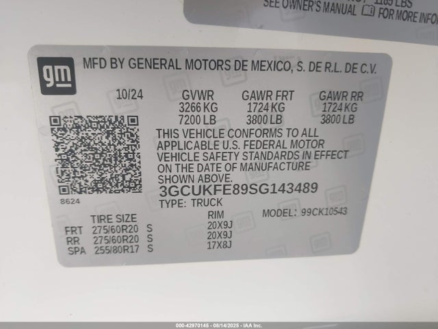 2025 Chevrolet Silverado 1500 4wd  Short Bed Lt Trail Boss მანქანა იყიდება აუქციონზე, vin: 3GCUKFE89SG143489, აუქციონის ნომერი: 42970145