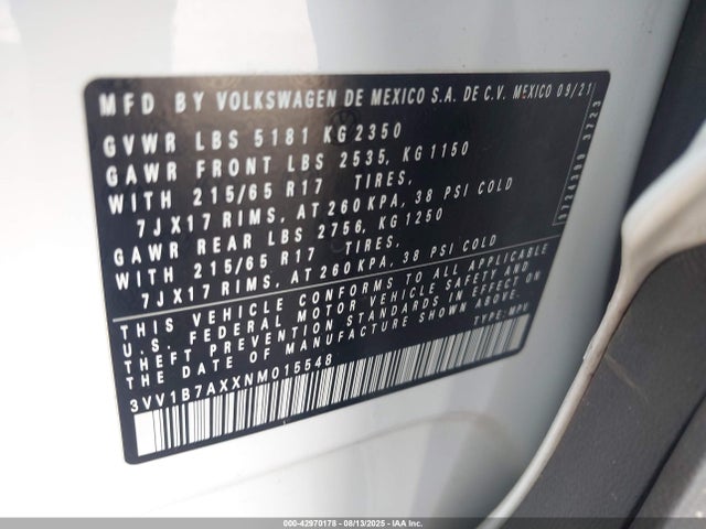 3VV1B7AXXNM015548 Volkswagen Tiguan