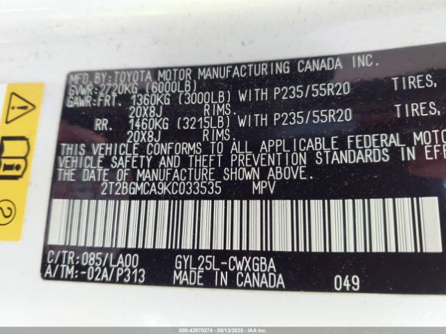 2019 LEXUS RX 450H 2T2BGMCA9KC033535 Photo 8