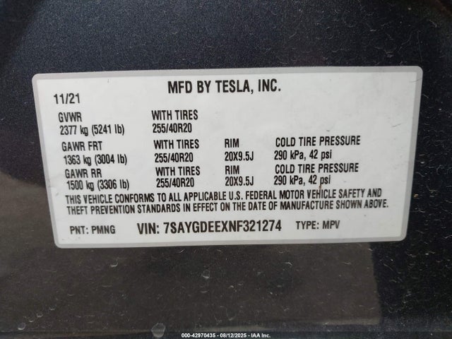 2022 TESLA MODEL Y 7SAYGDEEXNF321274 Photo 8