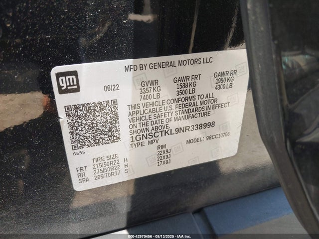 1GNSCTKL9NR338998 Chevrolet l87 - di dfm, alum, gen 5