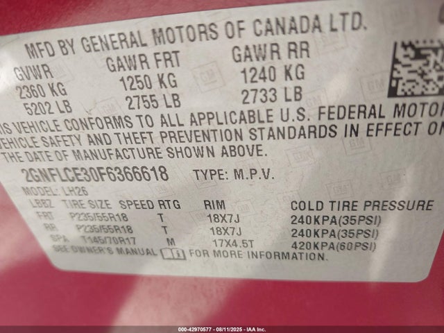 Chevrolet lfx - sidi, vvt, e85 max, alum 2015 2GNFLCE30F6366618 Image 9