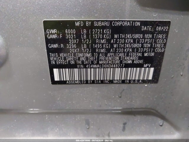 4S4WMALD6N3448277 Subaru Ascent