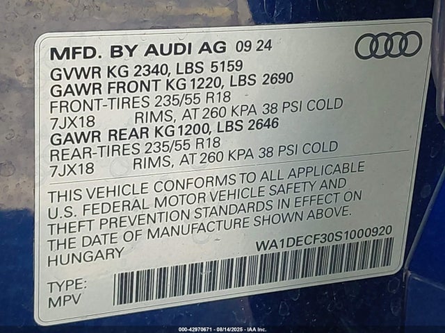 2025 AUDI Q3 WA1DECF30S1000920 Photo 8