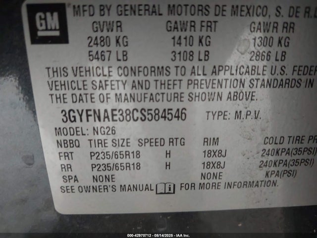 2012 CADILLAC SRX 3GYFNAE38CS584546 Photo 8