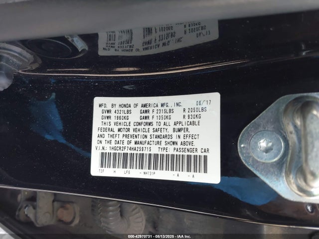 Honda k24w1 2017 1HGCR2F74HA259715 Image 9