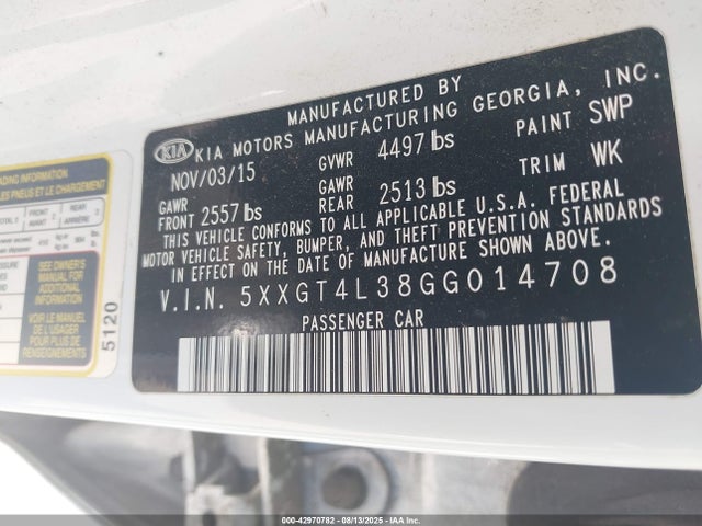 5XXGT4L38GG014708 KIA t-gdi theta ii
