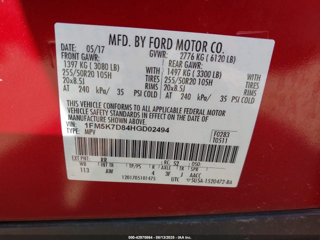 Ford 3.5l ti-vct 2017 1FM5K7D84HGD02494 Image 9