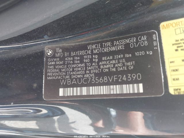 2008 BMW 135I WBAUC73568VF24390 Photo 8