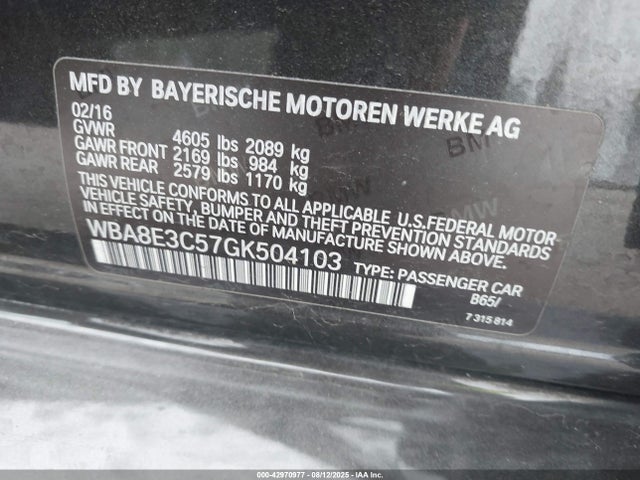BMW 328I 2016 WBA8E3C57GK504103 Image 9