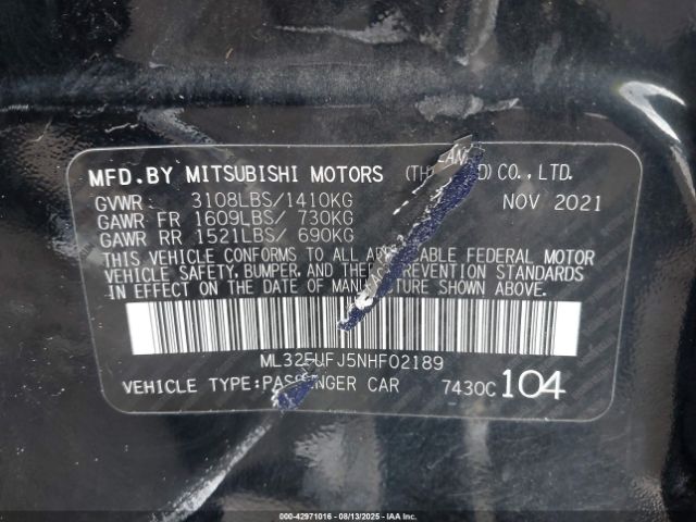 2022 MITSUBISHI MIRAGE G4 ML32FUFJ5NHF02189 Photo 8