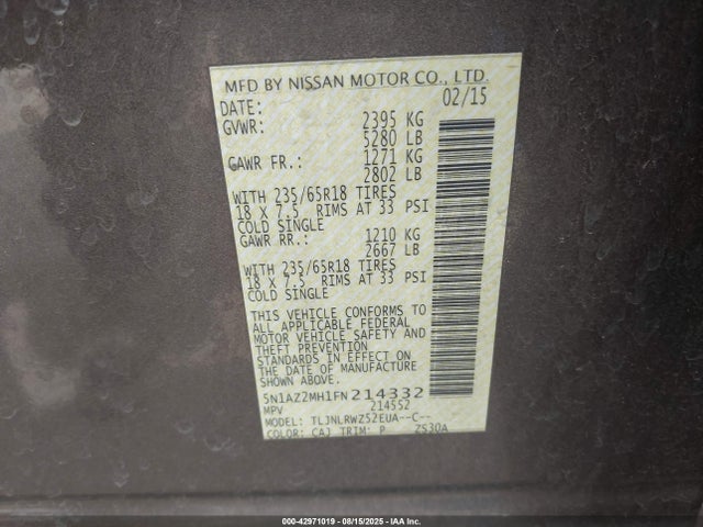 5N1AZ2MH1FN214332 Nissan 2015
