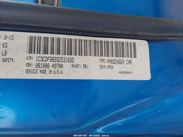 Dodge Dart 2016 1C3CDFBB2GD531632 Image 9