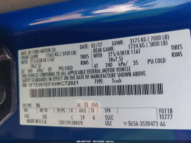 Ford 5.0l-4v 2017 1FTEW1EFXHKC72921 Image 9