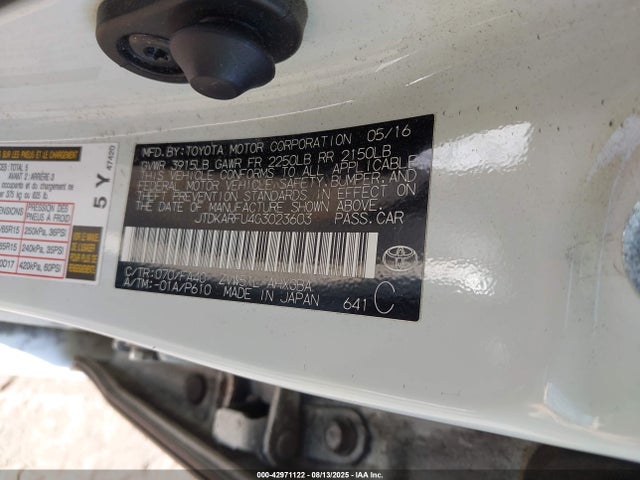 JTDKARFU4G3023603 Toyota 2zr-fxe,1nm