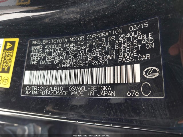Lexus 2gr-fe 2015 JTHBK1GG9F2193790 Image 9