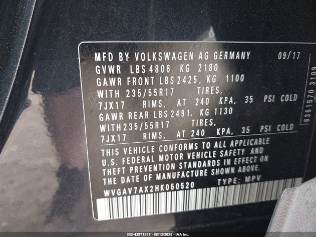 WVGAV7AX2HK050520 Volkswagen 2.0 tsi