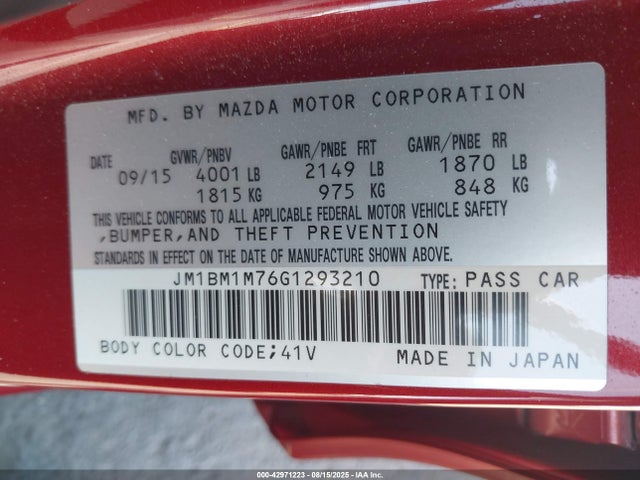 JM1BM1M76G1293210 Mazda pe