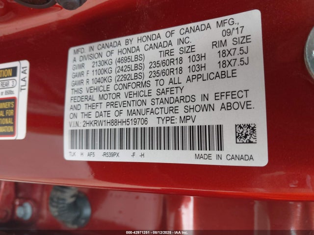 2HKRW1H88HH519706 Honda l15be