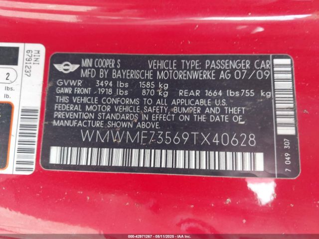 2009 MINI COOPER S WMWMF73569TX40628 Photo 8