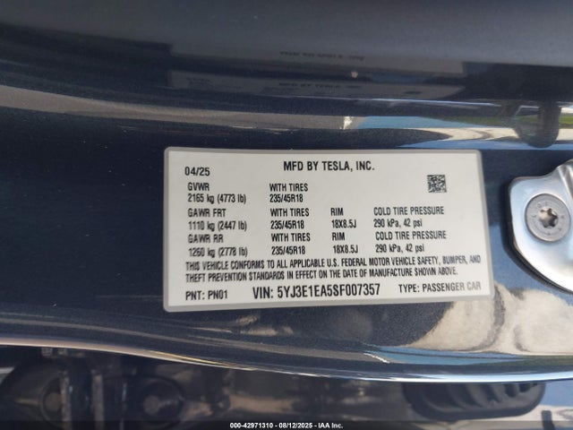 2025 TESLA MODEL 3 5YJ3E1EA5SF007357 Photo 8