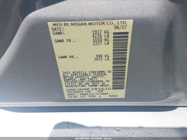 42971320 :رقم المزاد ، 1N4AL3AP4HC285620 vin ، 2017 Nissan Altima 2.5 S مزاد بيع