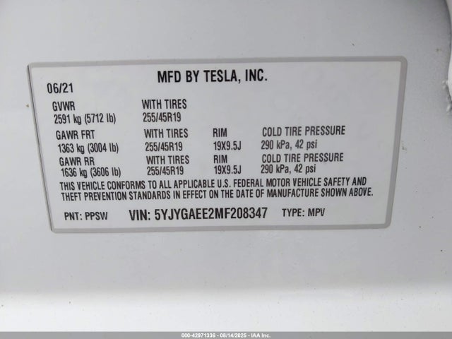 Tesla Model Y 2021 5YJYGAEE2MF208347 Image 9