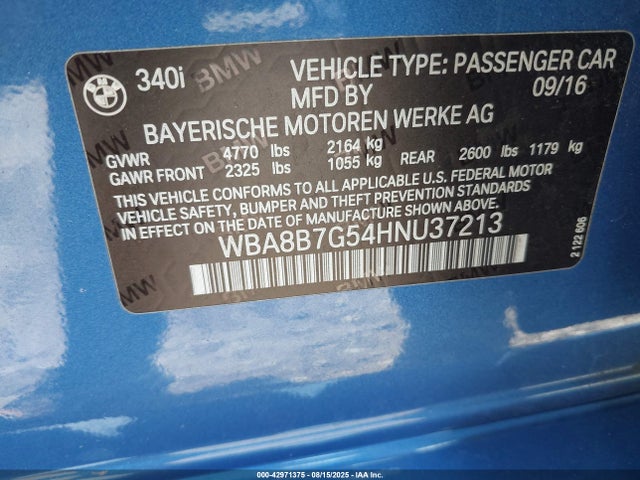 WBA8B7G54HNU37213 BMW 340i