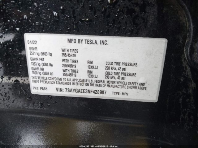 2022 TESLA MODEL Y 7SAYGAEE3NF428987 Photo 8