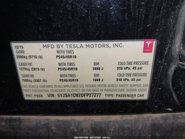 2013 TESLA MODEL S 5YJSA1CN2DFP27277 Photo 8