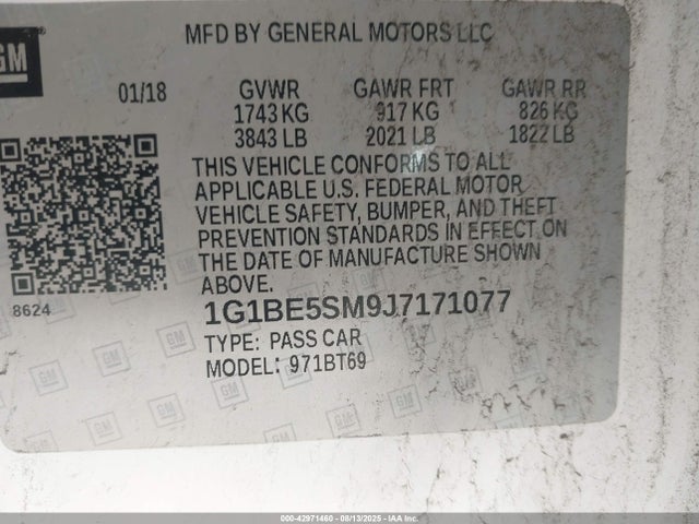 1G1BE5SM9J7171077 Chevrolet le2 -di: direct injection, vvt: variable valve timing, gen, alum