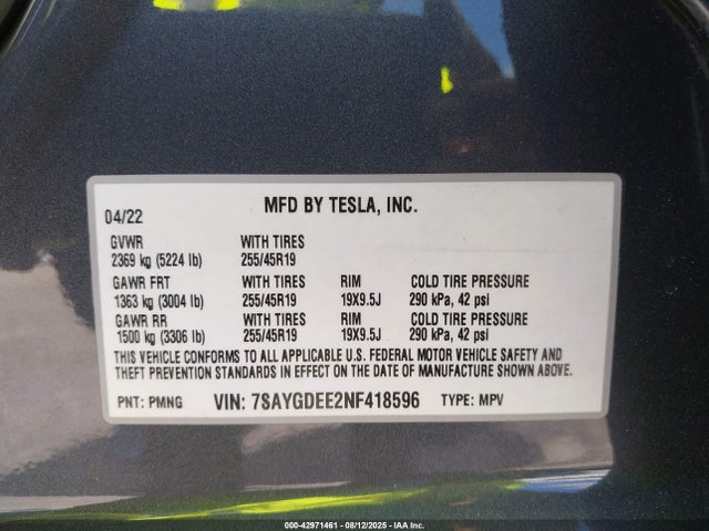 2022 TESLA MODEL Y 7SAYGDEE2NF418596 Photo 8