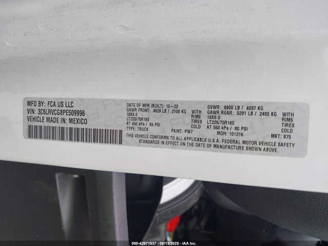 Aukcja sprzedaży 2023 Ram Promaster 2500 High Roof 136 Wb, vin: 3C6LRVCG8PE509996, numer aukcji: 42971537
