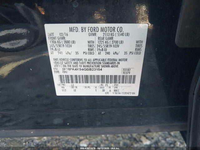 Ford Edge 2016 2FMPK4K94GBB23154 Image 9
