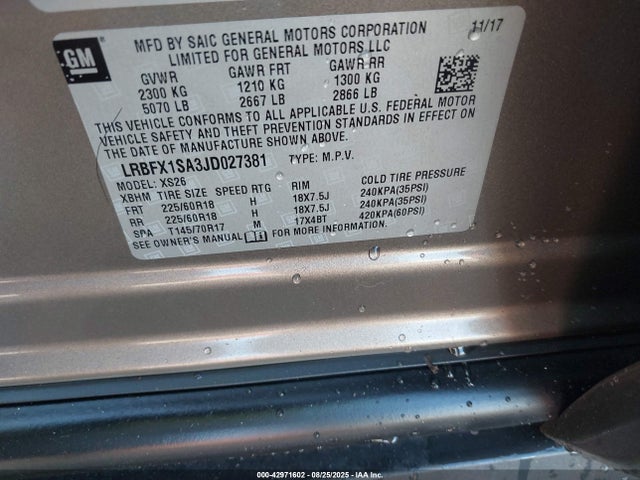 Buick lcv - spark ignited direct injection, variable valve timing, e85 max, e0-e100, alum 2018 LRBFX1SA3JD027381 Image 9