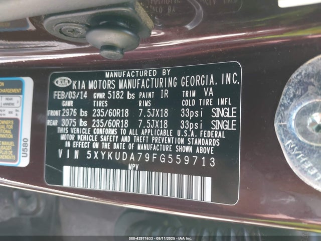 5XYKUDA79FG559713 KIA gasoline 3.3 v6 gdi lambda ii