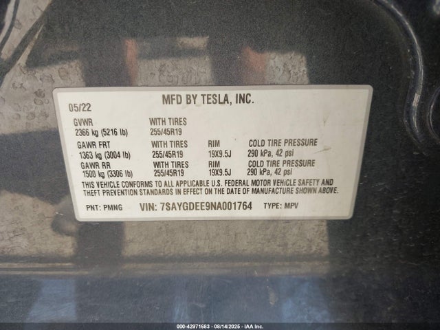 2022 TESLA MODEL Y 7SAYGDEE9NA001764 Photo 8