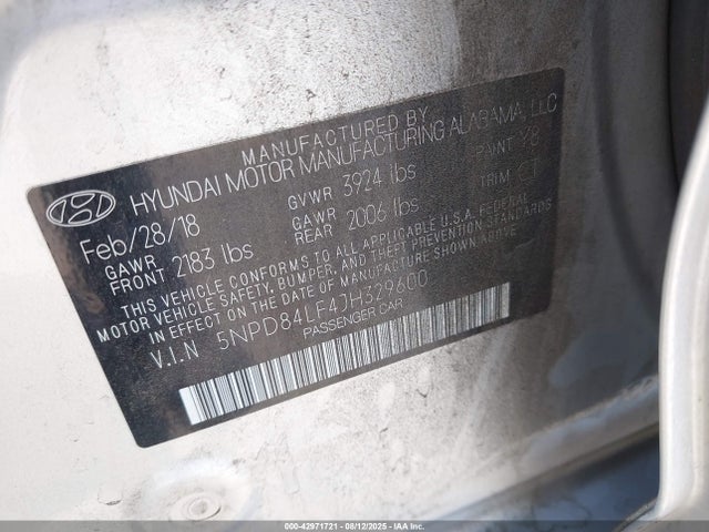 5NPD84LF4JH329600 Hyundai mpi nu
