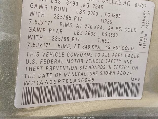 2008 PORSCHE CAYENNE WP1AA29P78LA06948 Photo 8