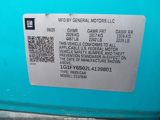 Chevrolet 2020 2020 1G1FY6S02L4139801 Image 9