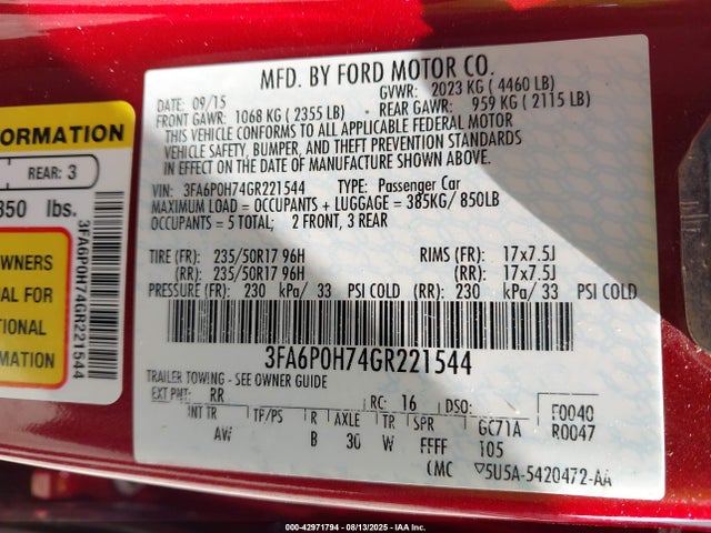 Ford Fusion 2016 3FA6P0H74GR221544 Image 9
