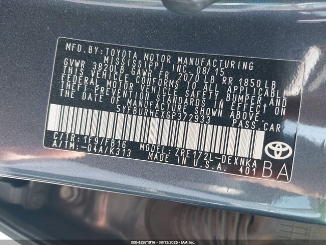 Toyota 2zr-fe 2016 5YFBURHEXGP372933 Image 9