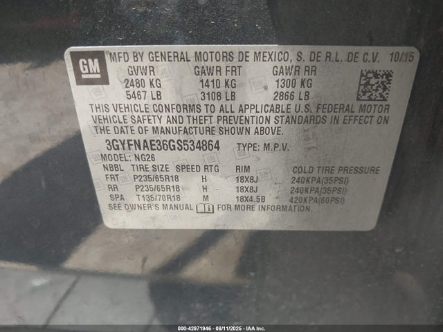 2016 CADILLAC SRX 3GYFNAE36GS534864 Photo 8