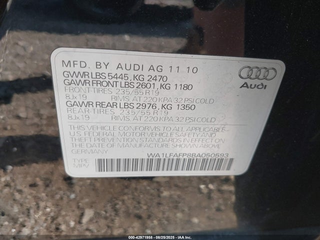 2011 AUDI Q5 WA1LFAFP8BA050593 Photo 8