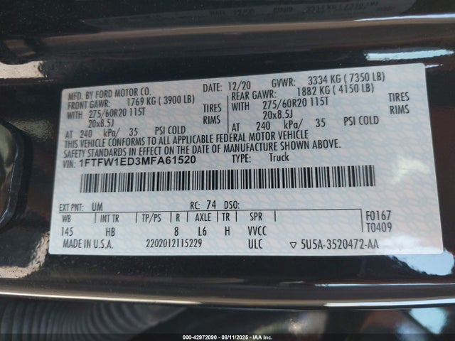 1FTFW1ED3MFA61520 Ford hev