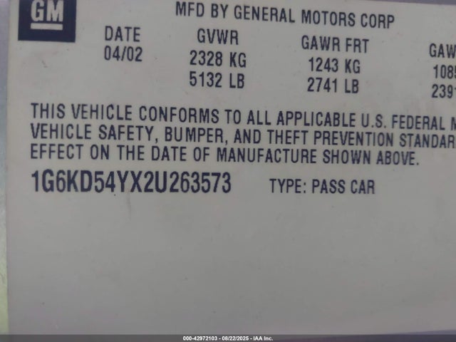 2002 CADILLAC DEVILLE 1G6KD54YX2U263573 Photo 8