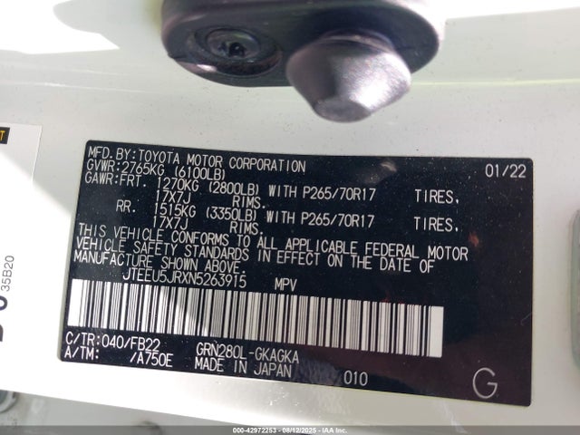 Toyota 1gr-fe 2022 JTEEU5JRXN5263915 Image 9